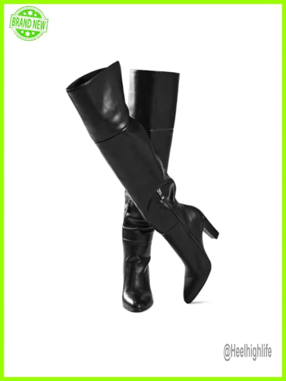 Faux Leather Over the Knee Boots Chunky Heel Wide Calf Pointed Toe Block Heel